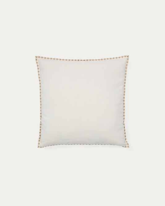 Housse de coussin Rakira 100 % coton beige avec broderie moutarde 45 x 45 cm