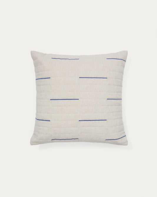 Housse de coussin Blaina en coton et lin blanc avec détail brodé bleu 45 x 45 cm