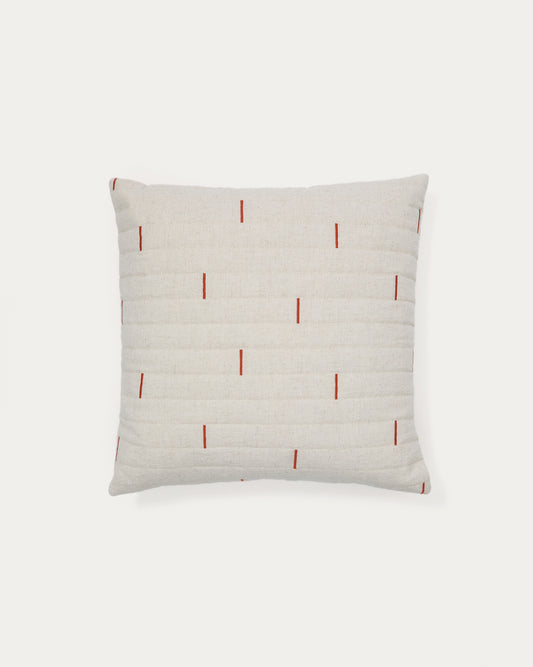Housse de coussin Blaina en coton et lin blanc avec détail brodé rouge  45 x 45 cm