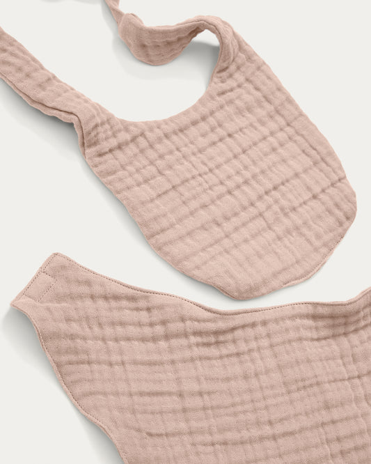 Ensemble Prune de bavoir et bandana 100 % coton bio rose