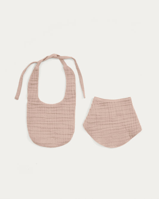Ensemble Prune de bavoir et bandana en coton 100 % rose