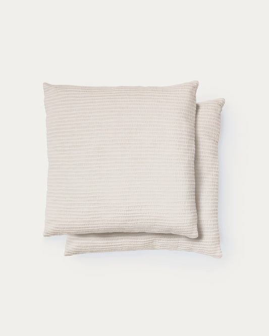 Ensemble Vindi de 2 housses de coussin 100 % coton écru avec rayures fantaisie 50 x50 cm