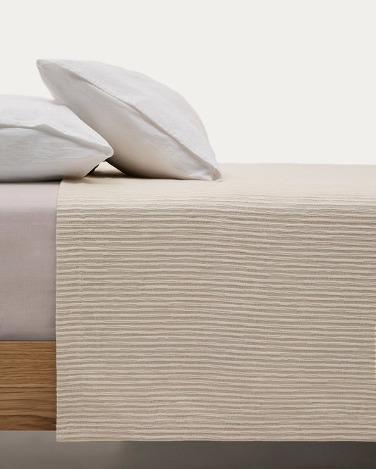 Couvre-lit Vindi 100 % coton écru avec rayures fantaisie pour lit de 150/160 cm