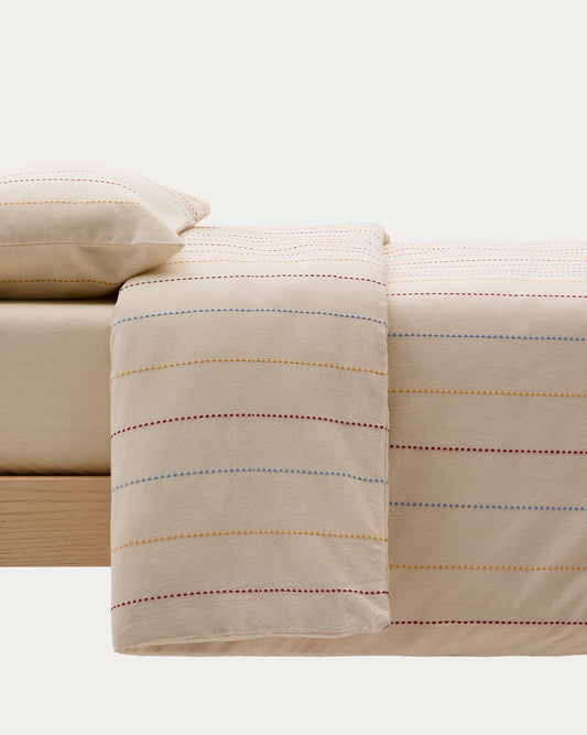 Ensemble Indani housse de couette, taie d’oreiller, drap housse coton bio à rayures lit 70 cm