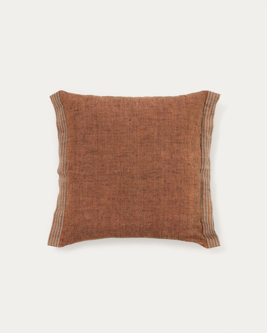 Housse de coussin Niven 100 % lin mélangé et rayures latérales orange 45 x 45 cm