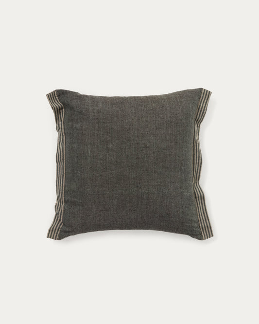 Housse de coussin Niven 100 % lin mélangé et rayures latérales verte 45 x 45 cm