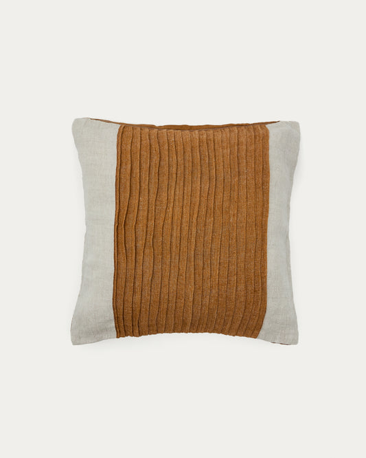 Housse de coussin Zoren 100 % lin plissée moutarde 50 x 50 cm