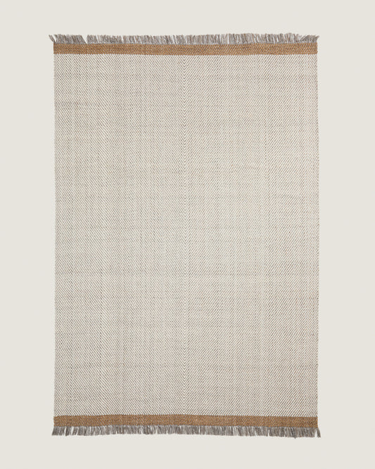 Tapis Brina en laine jacquard à chevrons beiges 300 x 200 cm