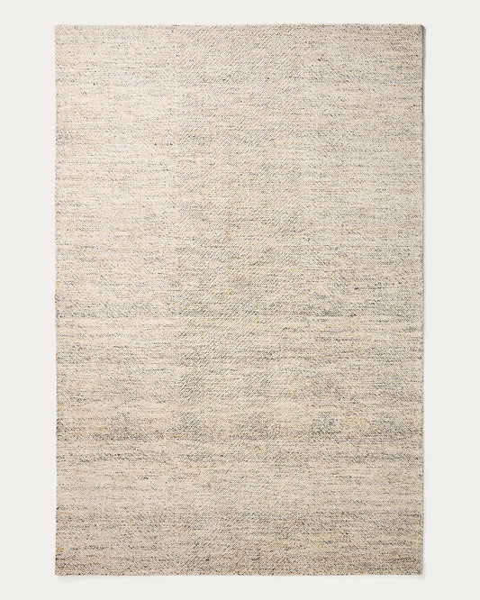 Tapis Lenuo en laine et coton jacquard écru 200 x 300 cm