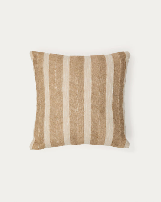Housse de coussin Zailo 100 % coton avec broderie en jute beige 45 x 45 cm