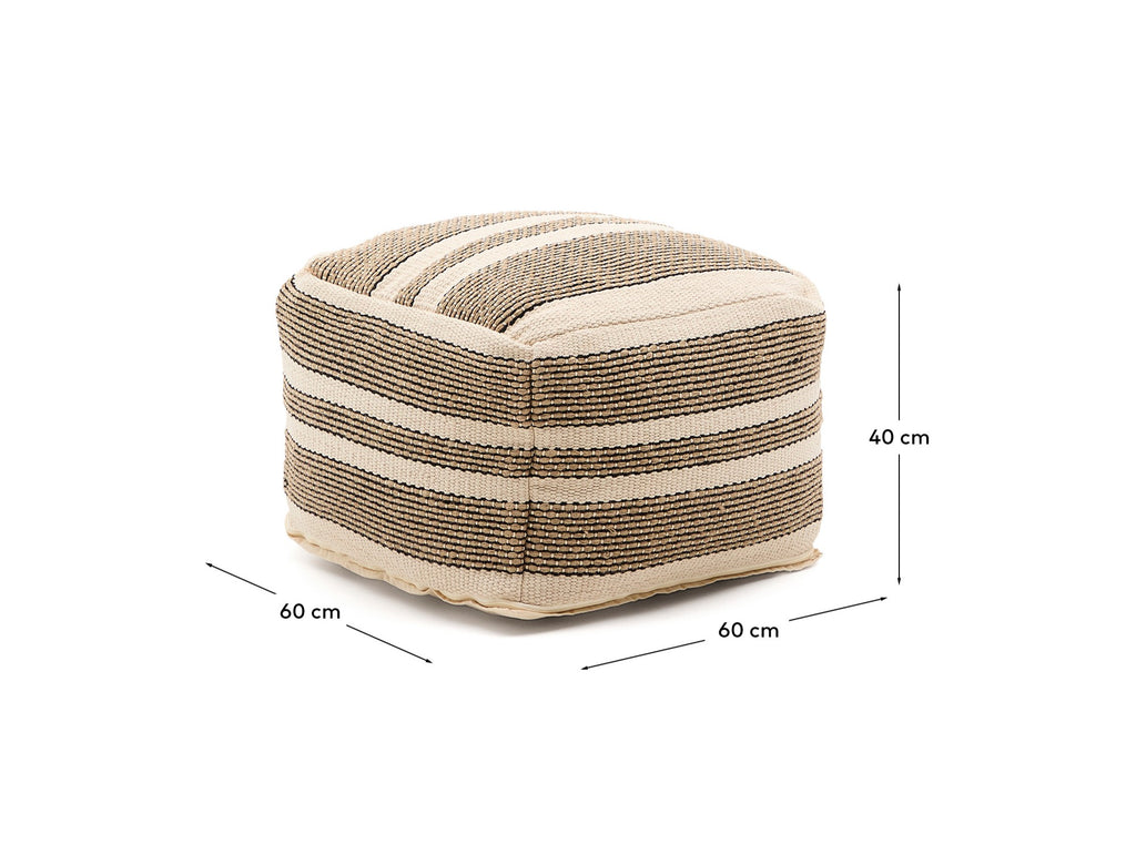 Pouf Aylin en coton et broderie en jute beige 60 x 60 cm