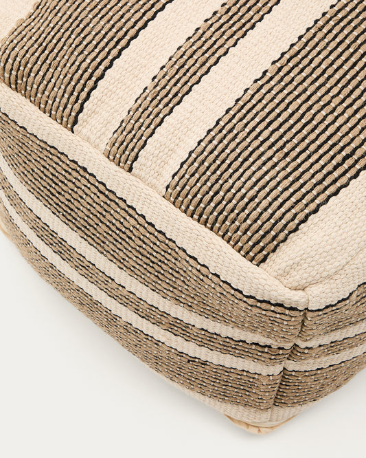 Pouf Aylin en coton et broderie en jute beige 60 x 60 cm