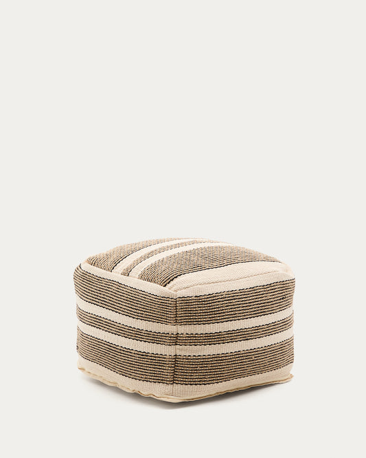 Pouf Aylin en coton et broderie en jute beige 60 x 60 cm