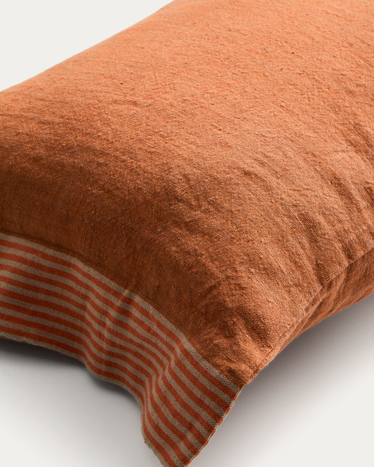 Housse de coussin Disea en lin avec détail rayé orange 40 x 60 cm