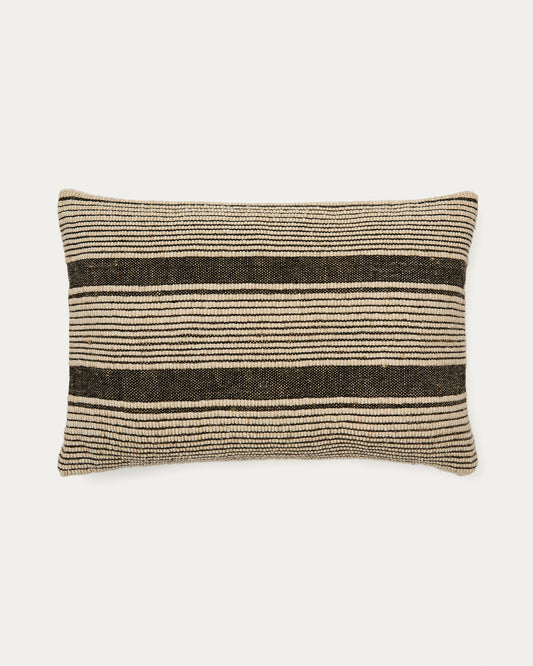 Housse de coussin Uciel en coton et broderie en jute beige et noir 40 x 60 cm