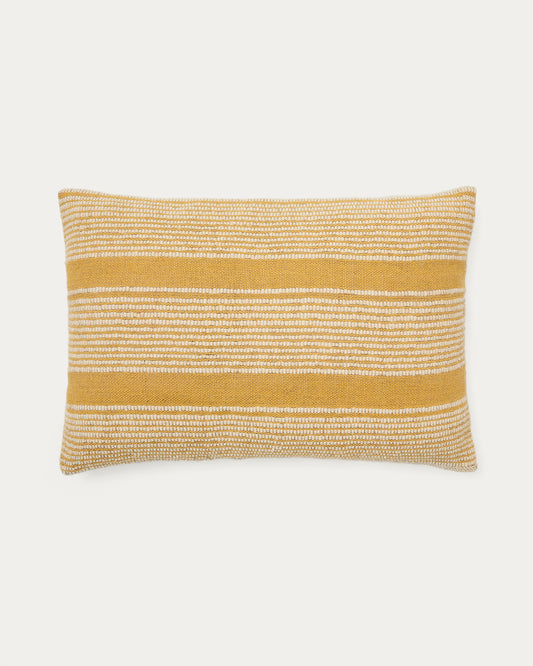 Housse de coussin Uciel en coton et broderie en jute moutarde et beige 40 x 60 cm