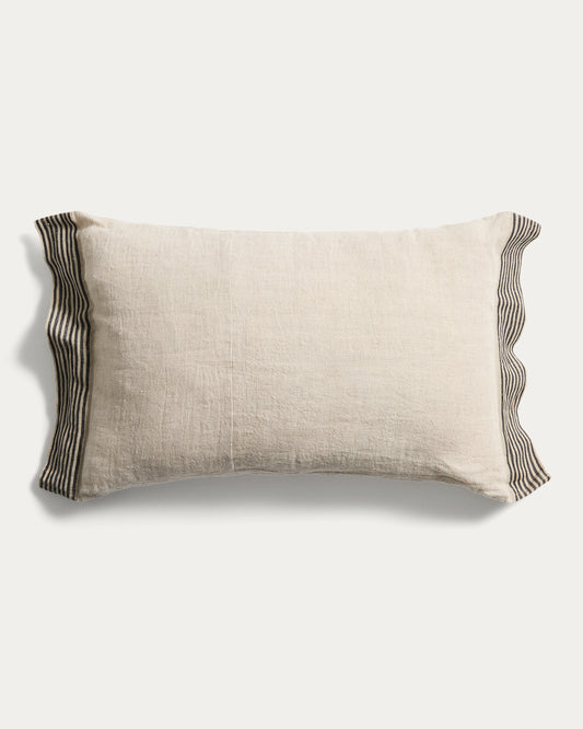 Housse de coussin Disea en lin beige avec détail rayé noir 40 x 60 cm