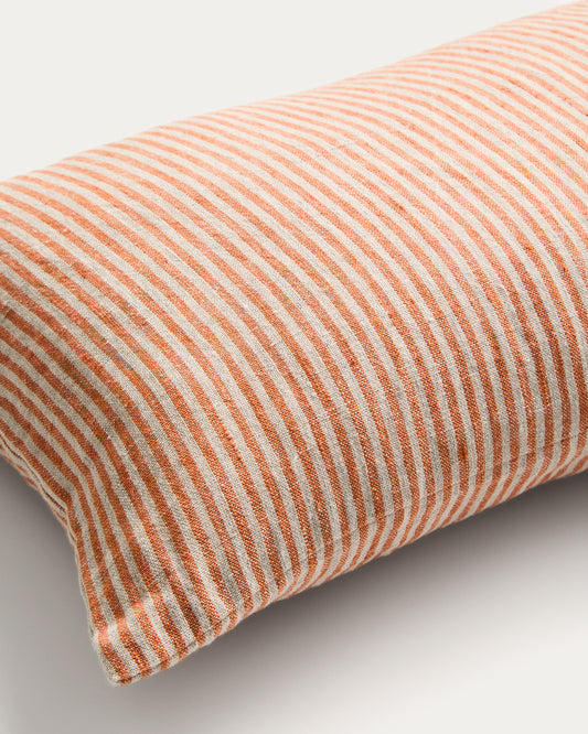 Housse de coussin Oriade en lin à rayures orange 30 x 50 cm
