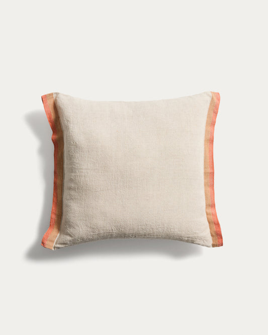 Housse de coussin Disea en lin beige avec motif orange 45 x 45 cm