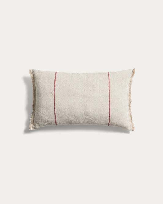 Housse de coussin Lidore en lin beige à rayures contrastées rouges 30 x 50 cm