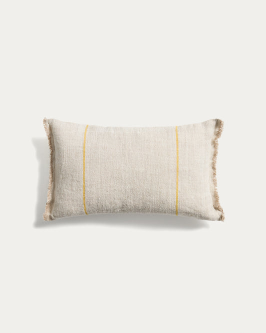 Housse de coussin Lidore en lin beige à rayures contrastées jaunes 30 x 50 cm