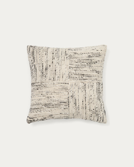 Housse de coussin Anuba jacquard à carreaux beige et noir 45 x 45 cm