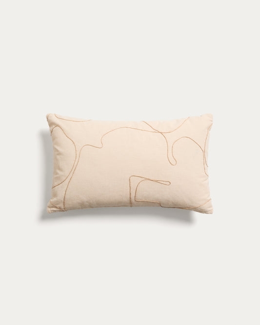 Housse de coussin Dibel en coton écru avec motif brodé beige 30 x 50 cm