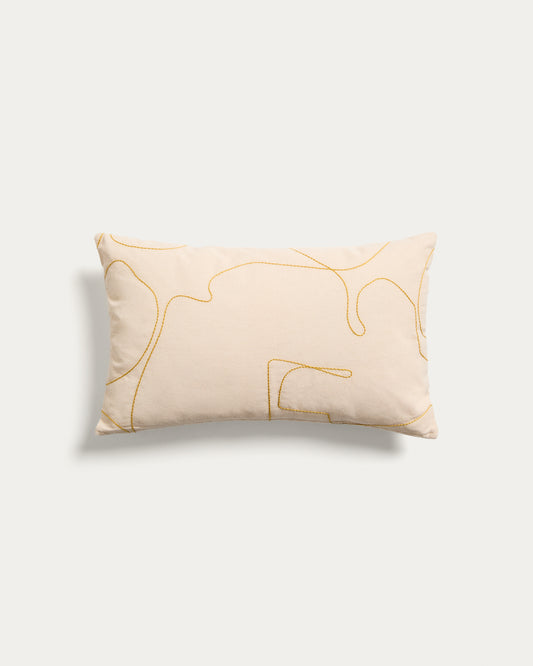 Housse de coussin Dibel en coton écru avec motif brodé jaune 30 x 50 cm