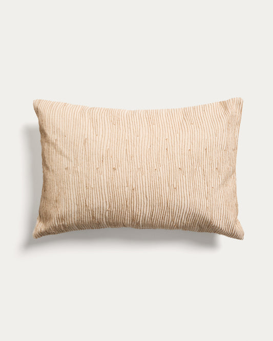 Housse de coussin Belae en coton écru avec broderie en jute beige 40 x 60 cm
