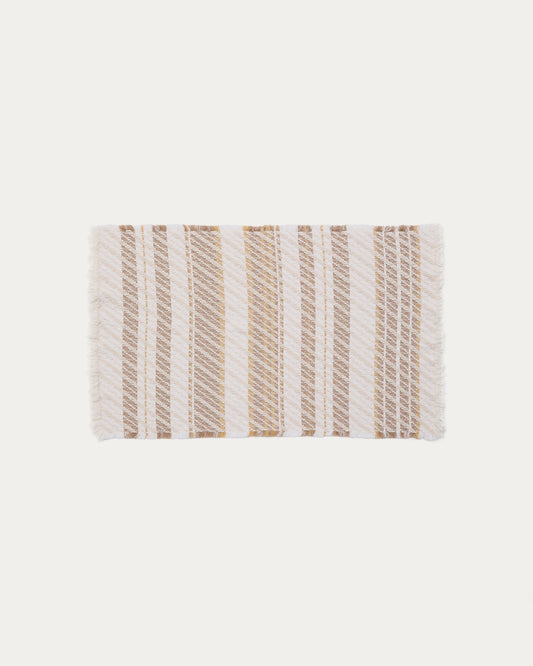 Tapis Milda 100 % coton à franges blanc et beige 50 x 70 cm