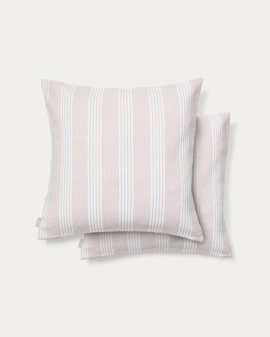 Ensemble Macie de 2 housses de coussin 100 % coton à rayures rouges et beiges 50 x 50 cm