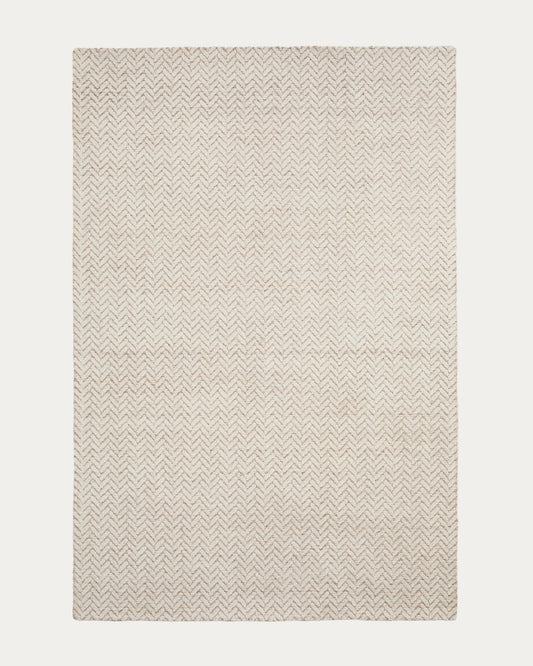 Tapis Calira en laine jacquard à motif tressé beige 300 x 200 cm