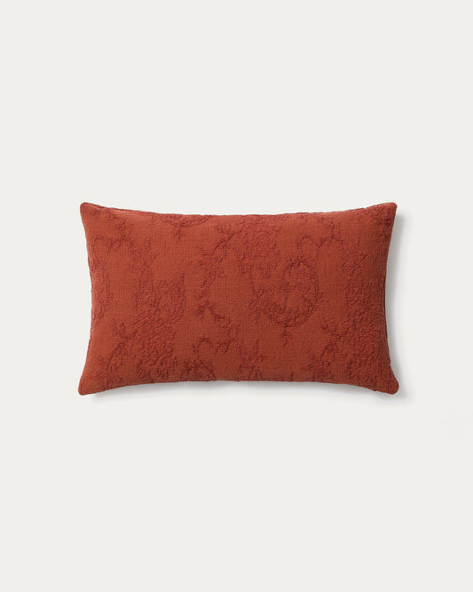 Housse de coussin Velina en jacquard de lin lavé fleuri rouge 30 x 50 cm