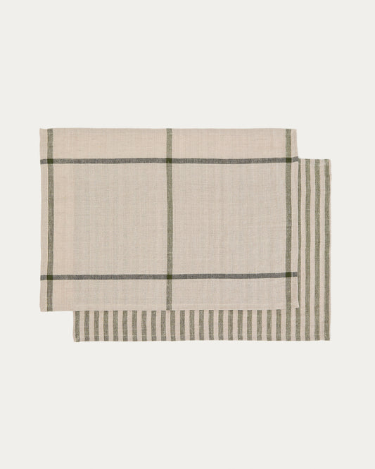 Set Jarne de 2 sets de table en lin beige et vert 35 x 50 cm