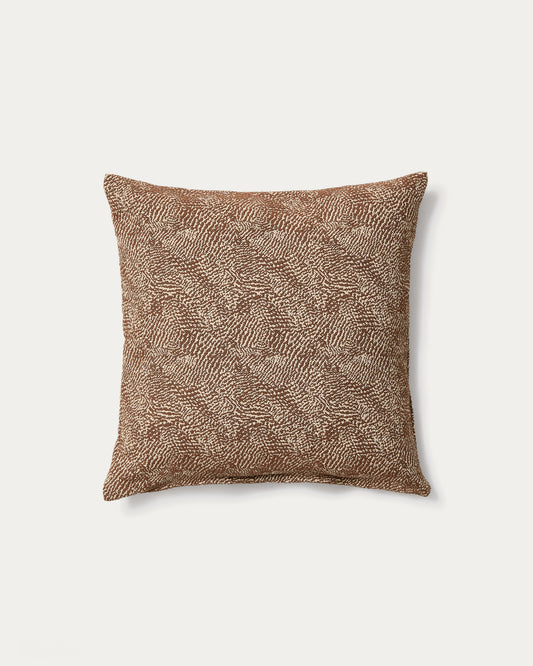 Housse de coussin Junie en jacquard de coton marron et beige 50 x 50 cm