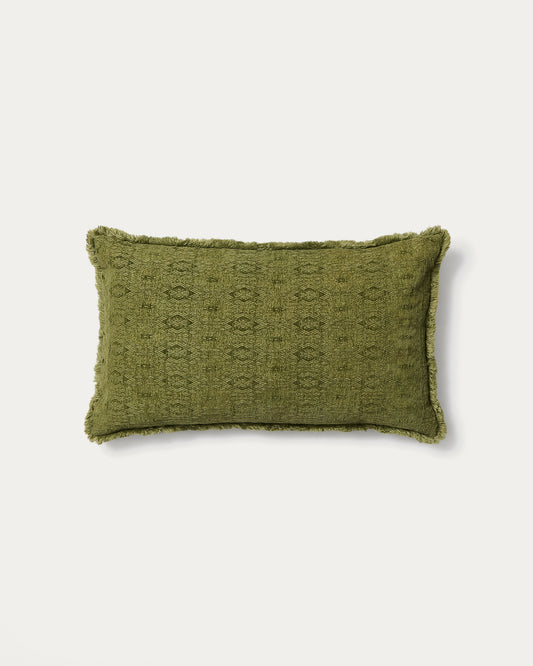 Housse de coussin Narela en jacquard coton et viscose vert 50 x 30 cm