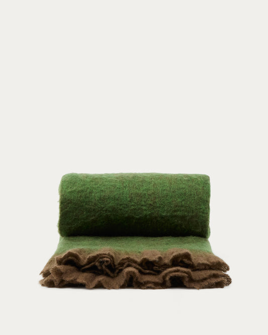 Plaid Odelna en laine et acrylique avec volants vert 130 x 170 cm