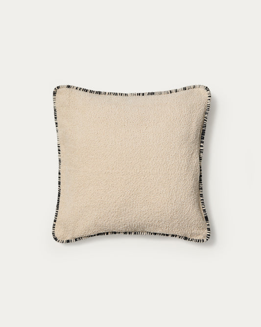 Housse de coussin Enari 100 % coton beige avec liseré contrasté noir 50 x 50 cm
