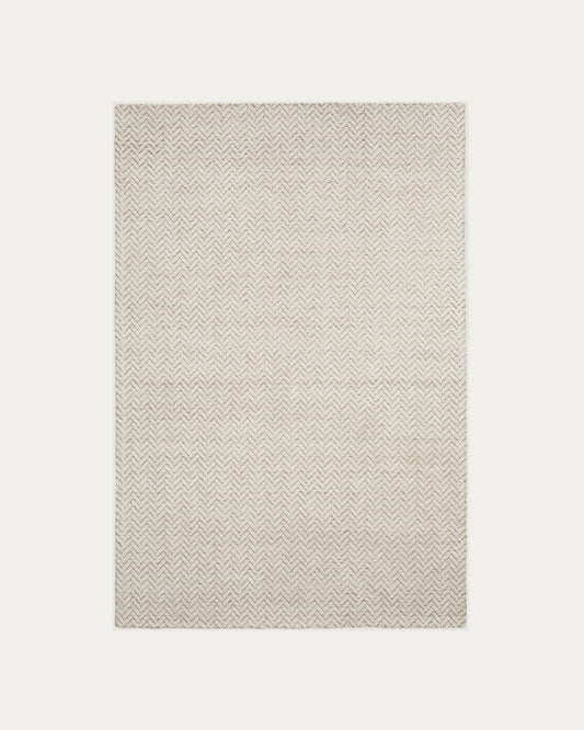 Tapis Calira en laine jacquard à motif tressé beige 230 x 160 cm