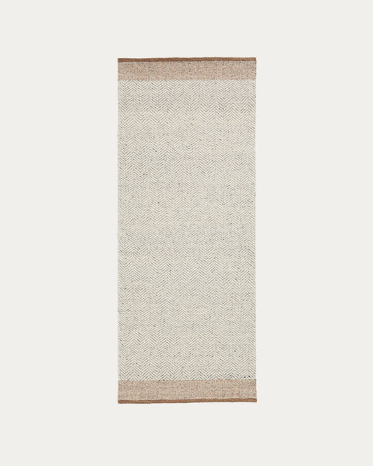 Tapis de couloir Nifelia jacquard en laine beige 200 x 80 cm
