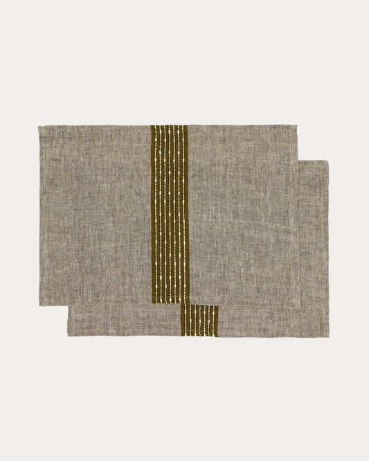 Lot de 2 sets de table Calena en jacquard lin avec bande centrale verte 35 x 50 cm