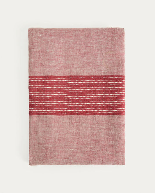 Nappe Calena en jacquard lin avec bande centrale rouge 150 x 250 cm
