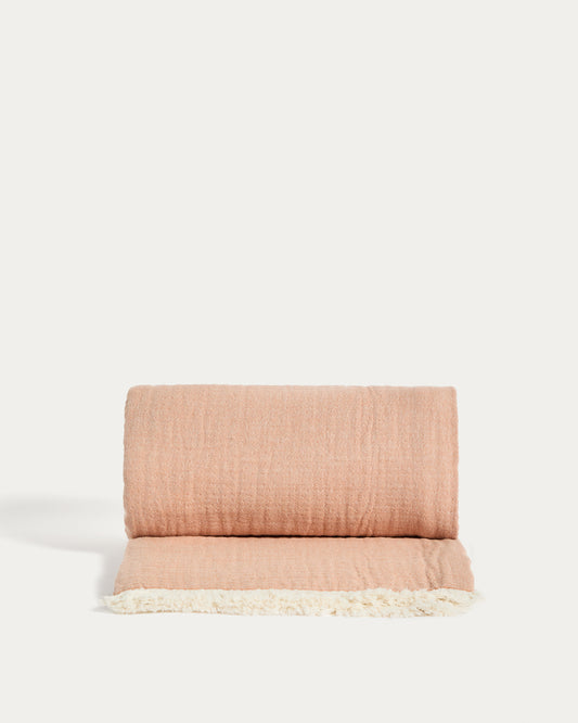 Couverture Nafine en gaze 100 % coton avec franges bicolores 130 x 170 cm