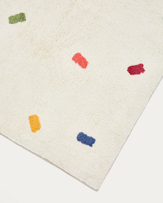 Tapis Epifania 100 % coton blanc à pois multicolores 90 x 150 cm