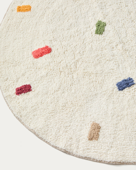 Tapis rond Epifania 100 % coton blanc à pois multicolores Ø 100 cm