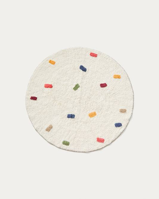 Tapis rond Epifania 100 % coton blanc à pois multicolores Ø 100 cm