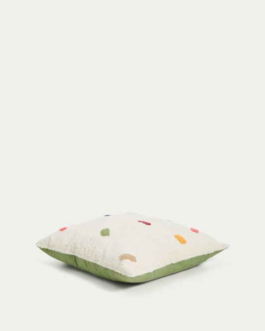 Housse de coussin de sol Epifania 100 % coton blanc à pois multicolores