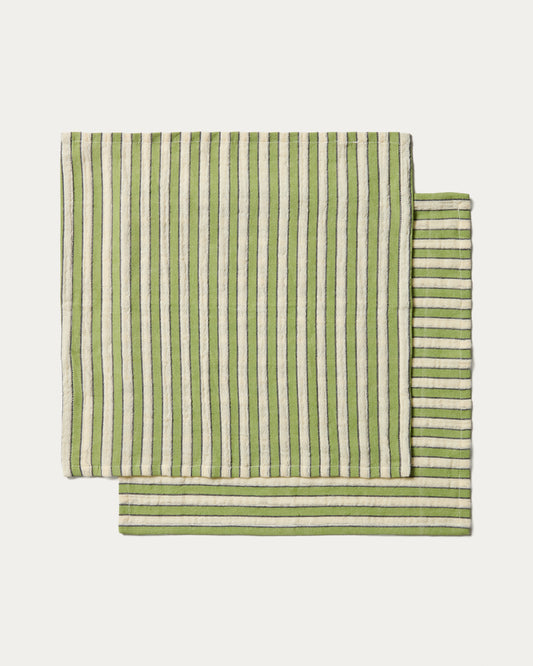 Ensemble Ulena de 2 serviettes 100 % coton à rayures vertes 35 x 35 cm