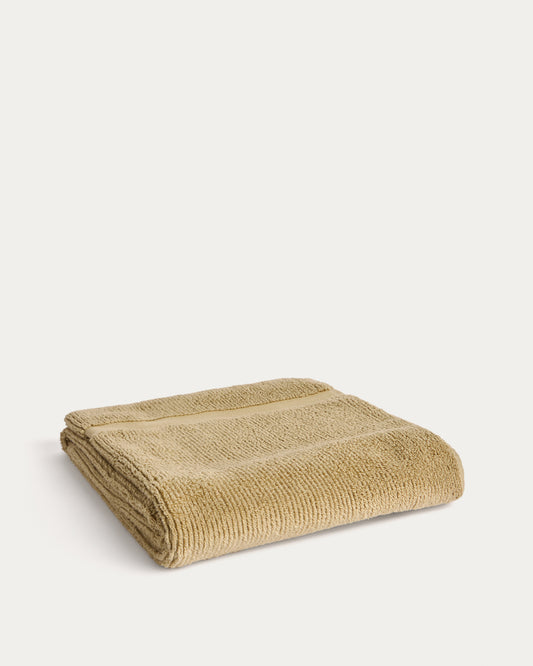 Serviette de bain Olvira 100 % coton avec bordure jacquard vert foncé 70 x 140 cm