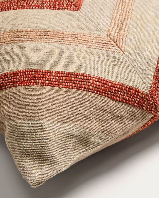 Housse de coussin Taraia en coton et viscose terracotta et beige 45 x 45 cm
